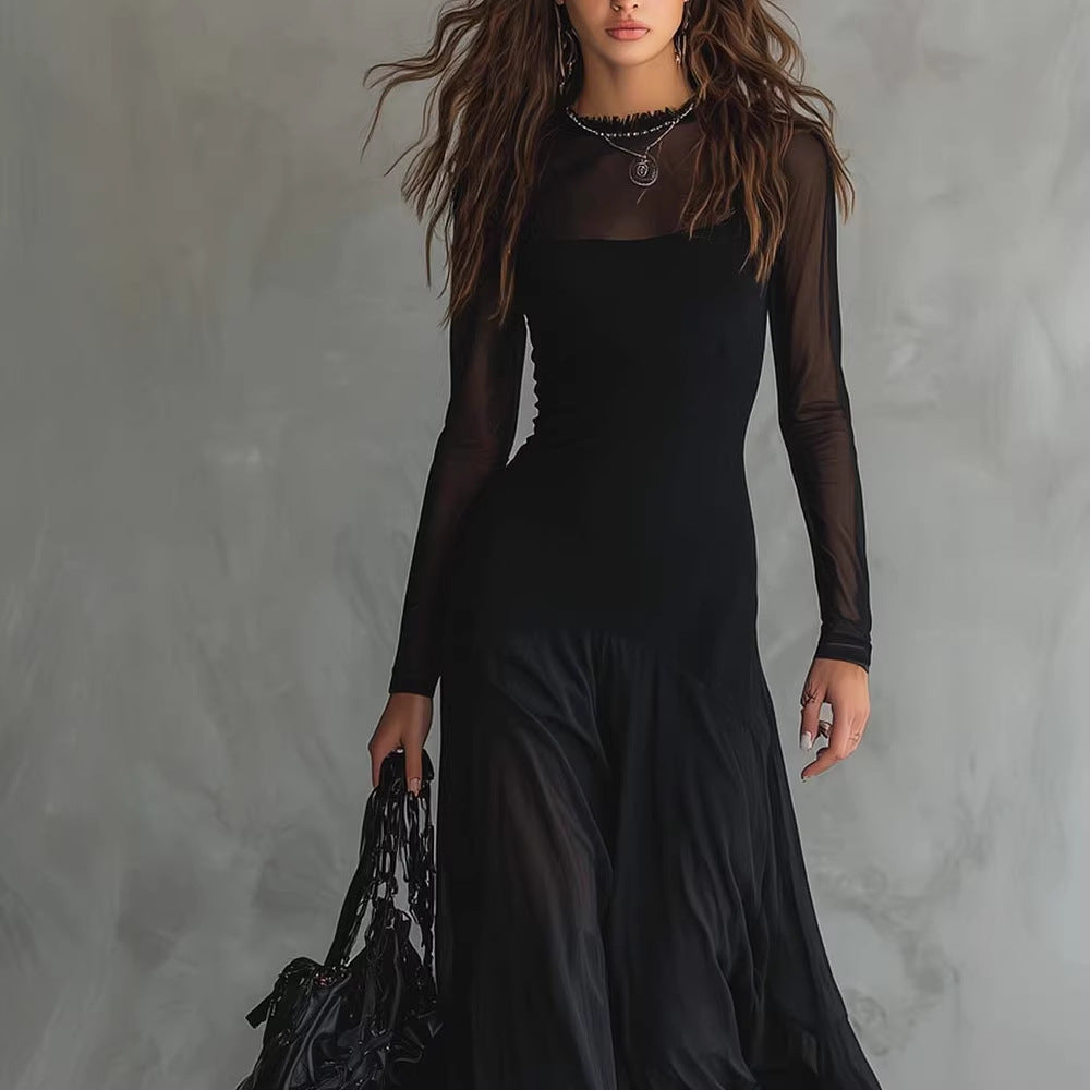Serena – Vestido largo de tul negro