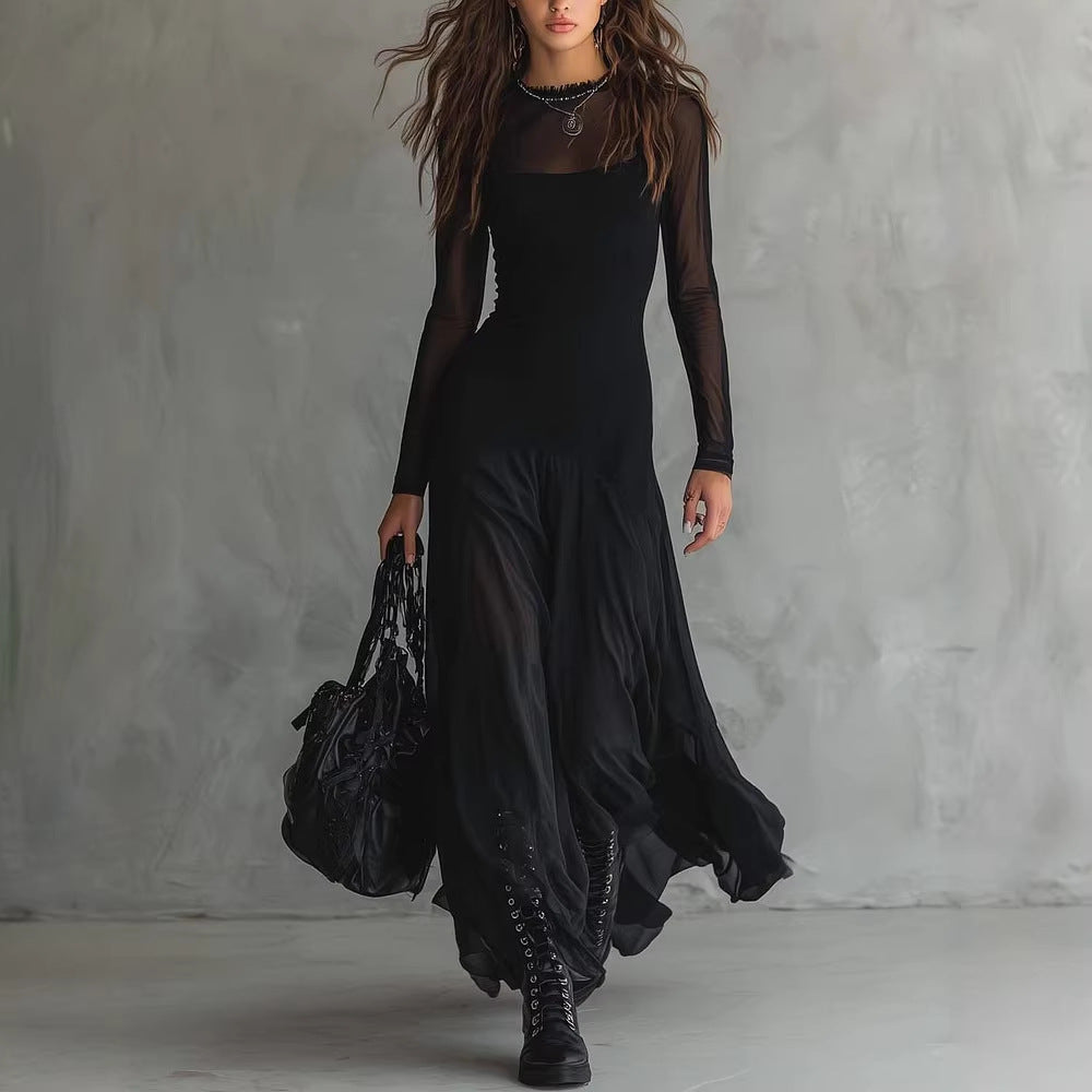 Serena – Vestido largo de tul negro
