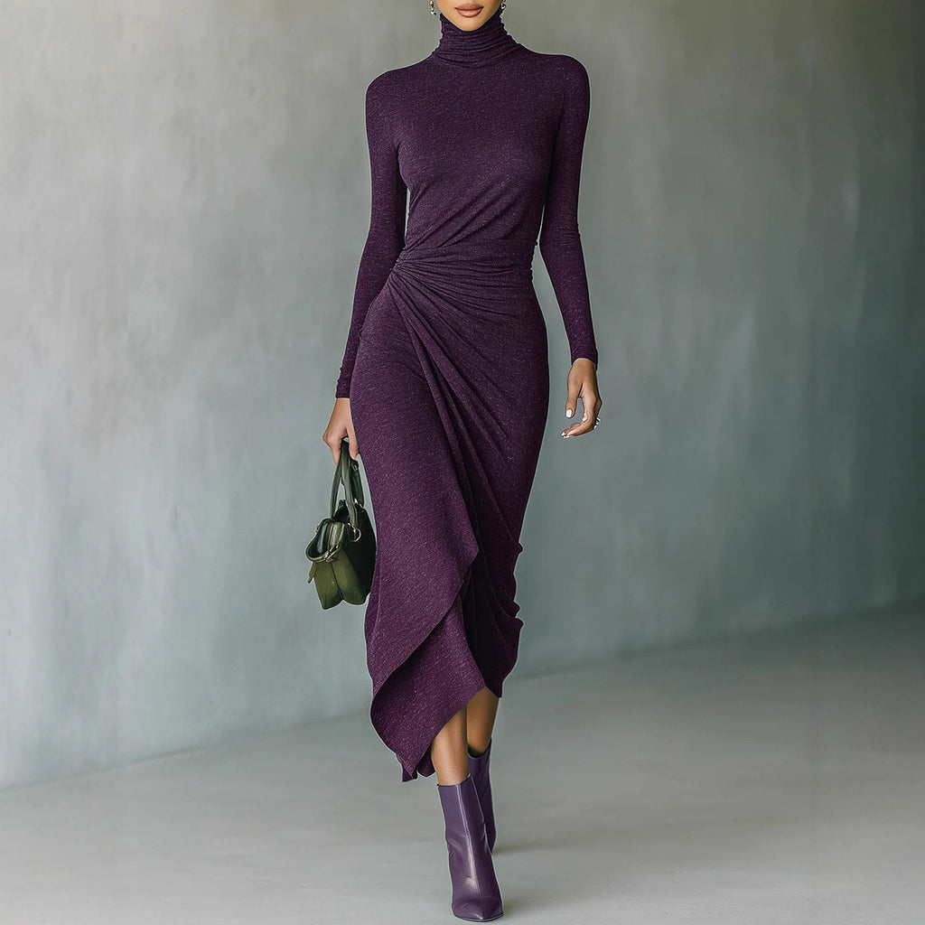 SERENA | Vestido Midi Elegante con Cuello Alto y Corte Envolvente