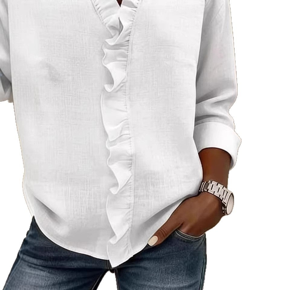 Blusa Chic de Algodón con Volantes y Cuello en V