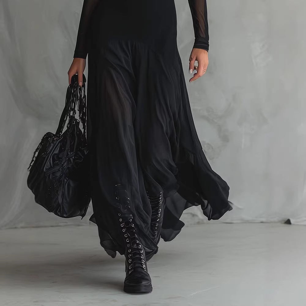 Serena – Vestido largo de tul negro