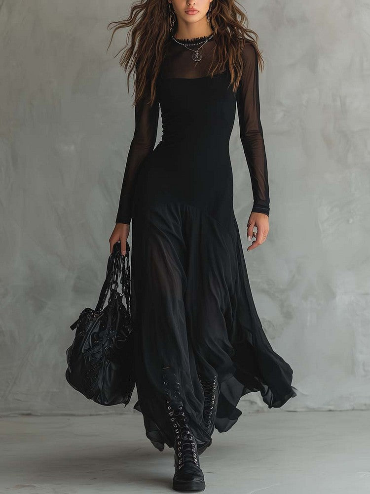 Serena – Vestido largo de tul negro