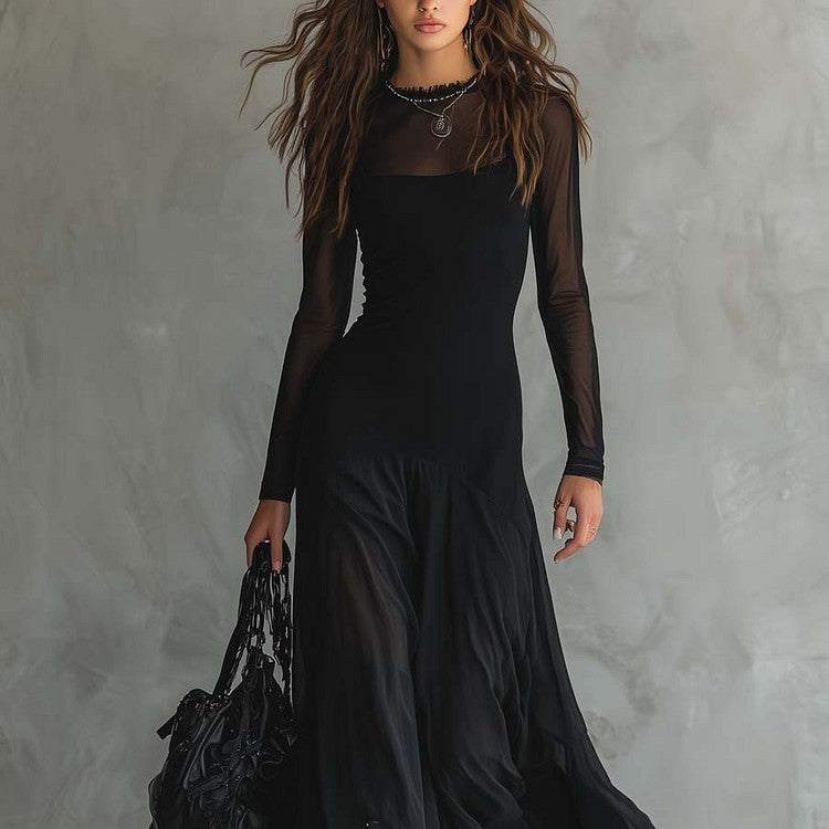 Serena – Vestido largo de tul negro