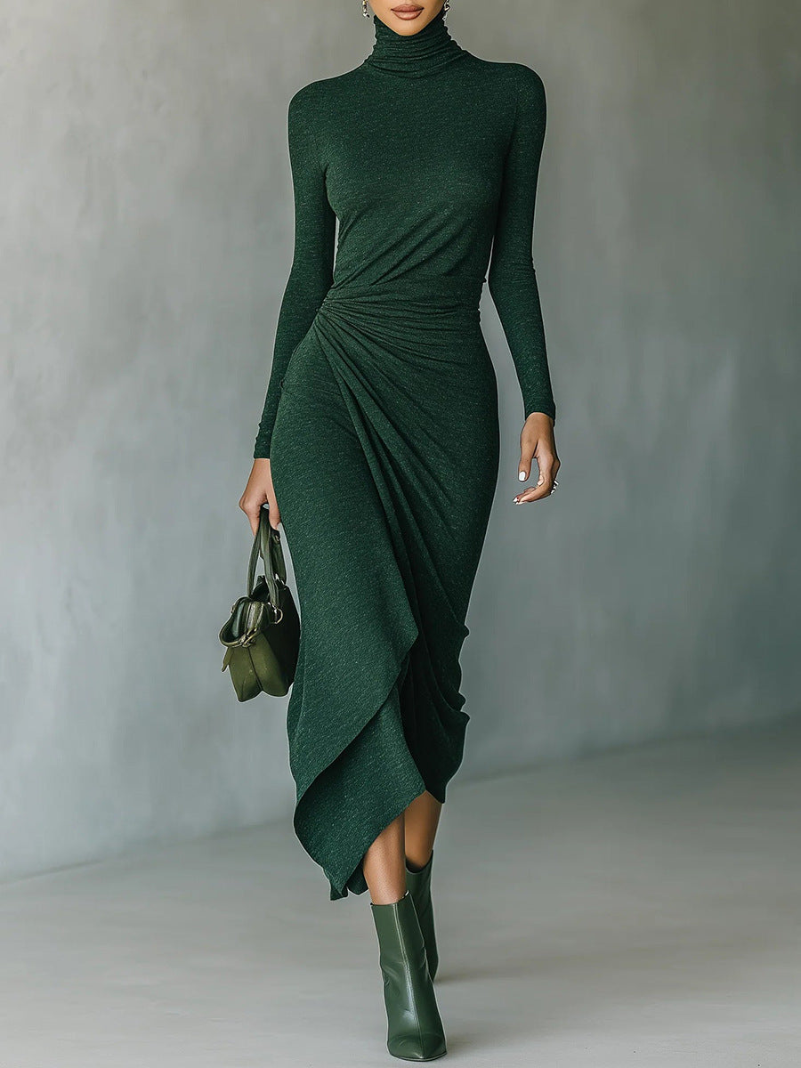 SERENA | Vestido Midi Elegante con Cuello Alto y Corte Envolvente